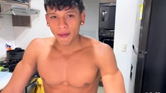 Stripping twink latino boy and oiling muscles