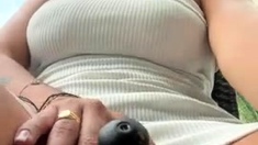 Brunette Tranny jerking in hard dick in solo Webcam