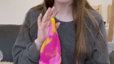 amateur teen multitasking with toys