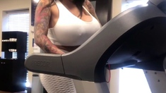 Busty curly brunette with big boobs fucks on couch