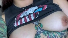 Hot brunette big boobs toying pink pussy