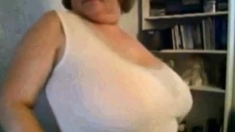 Big Beautiful Mature Nancy Plays with Her Big Tits on Webcam