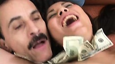 Mixed Asian With Pig-tails Gets Creamed By Two Old White Dicks
