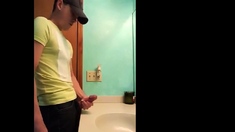 Straight Hunk With Fat Dick Jerks Off In Bathroom