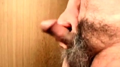 Japanese mature man masturbation erect penis semen